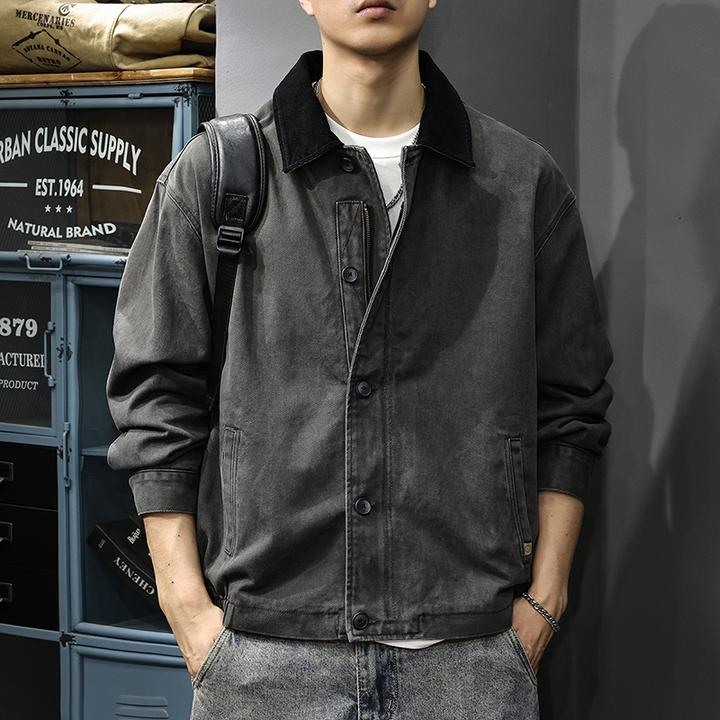秋冬重磅纯棉翻领工装夹克男春秋新款美式底特律复古2025休闲外套