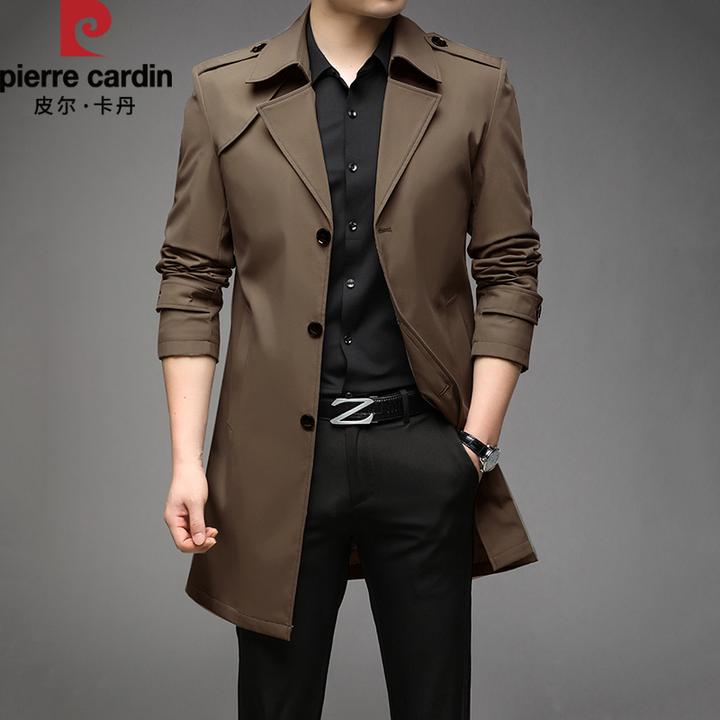 皮尔卡丹高档轻奢男士风衣秋季新款休闲时尚英伦风加厚中长款外套