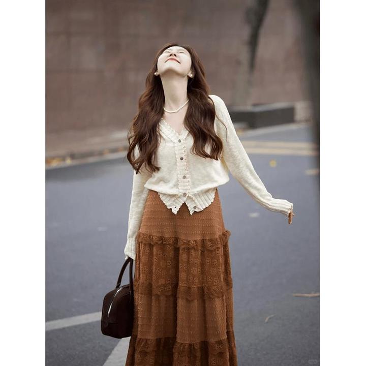 秋装搭配一整套韩系洋气穿搭显瘦漂亮套装裙微胖两件套复古秋季