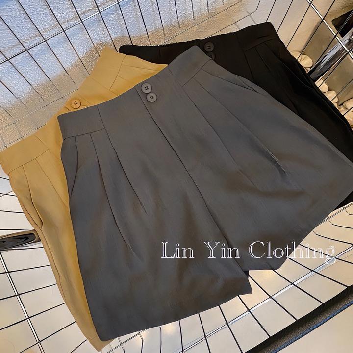 大林女装-夏季松紧腰冰丝西装短裤时尚百搭遮肉显瘦高腰休闲裤051