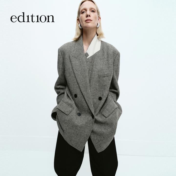 【商场同款】edition冬季款黑白格纹绵羊毛西装#EBD4BLA002