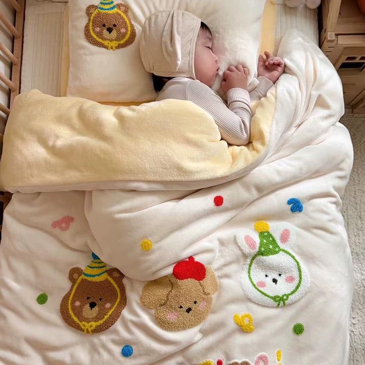 A类牛奶绒双面儿童被套冬季加绒珊瑚绒幼儿园宝宝单人卡通被罩