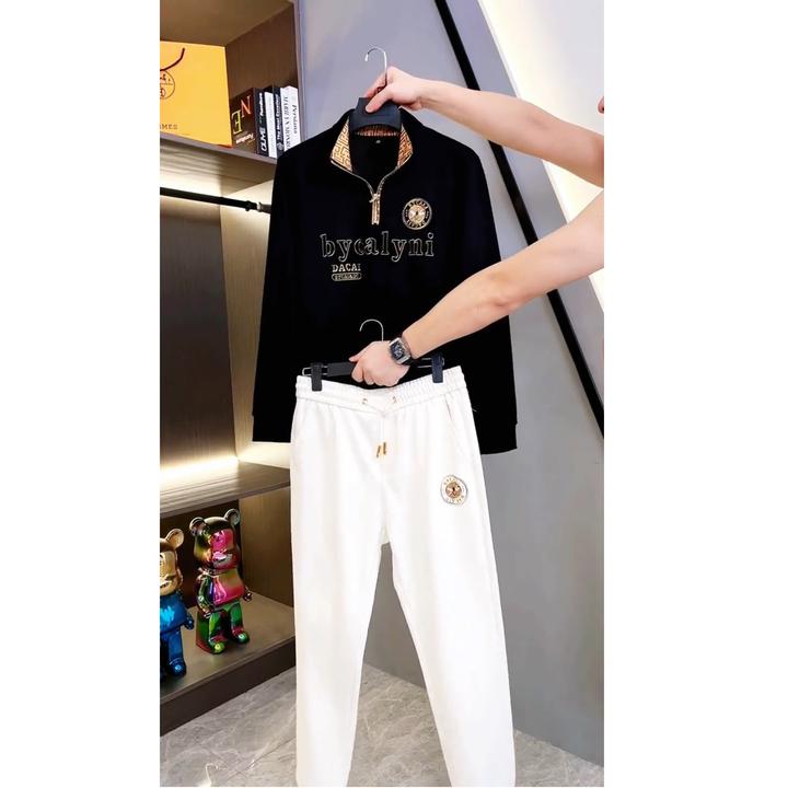 2024新款春秋季男士立领休闲长裤套装轻奢时尚两件套潮流潮男套装