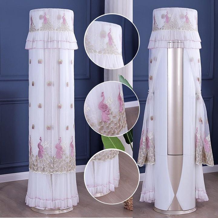 立式空调罩开机免取圆柱空调通用防尘罩空调套双层纱刺绣空调盖巾