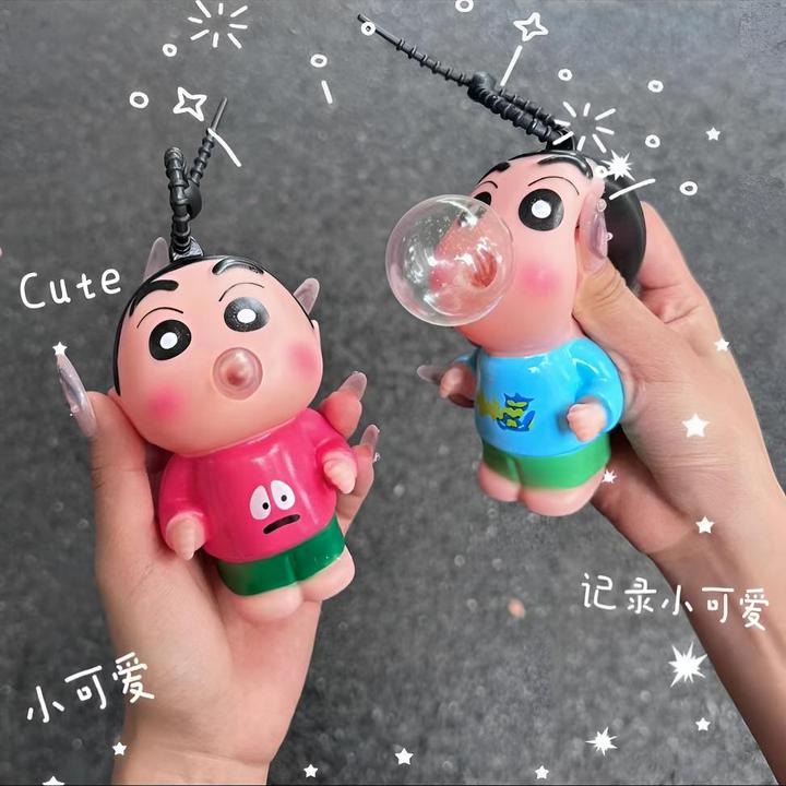 吐泡泡蜡笔小新捏捏乐可爱时尚嘟嘟嘴摆件趣味挂件解压公仔儿童节