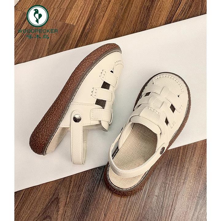 啄木鸟包头夏季女2025年百搭外穿洞洞鞋子两穿厚底半拖沙滩罗马鞋