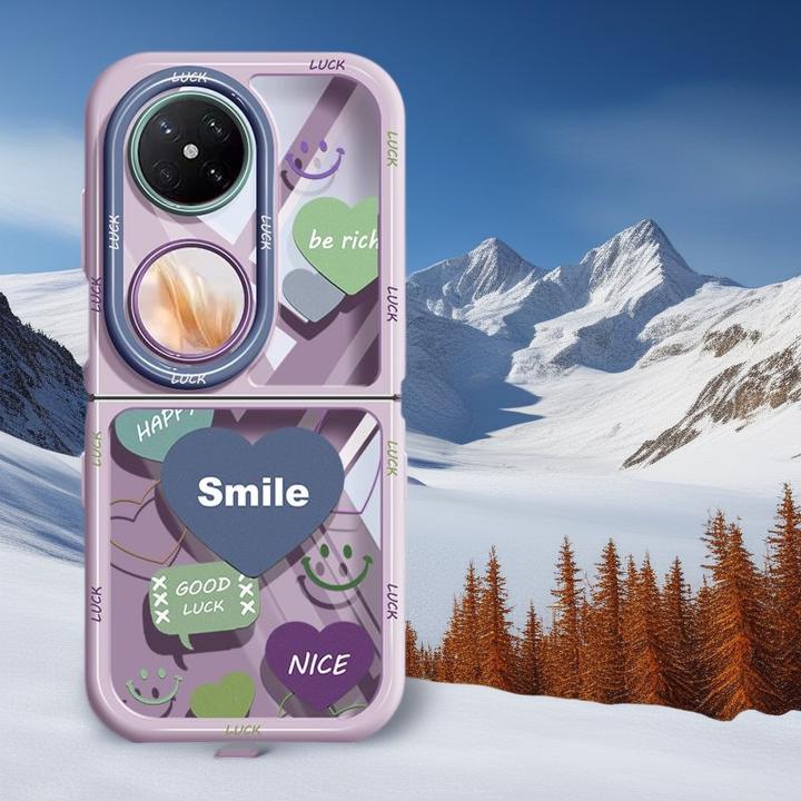 爱心全包适用于Pocket2折叠屏草笑脸防摔P50pocket手机壳紫色华为