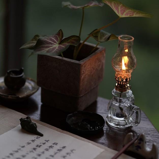 老式玻璃油灯家用潮州老传统家居摆件灯芯仿古照明灯大号复古