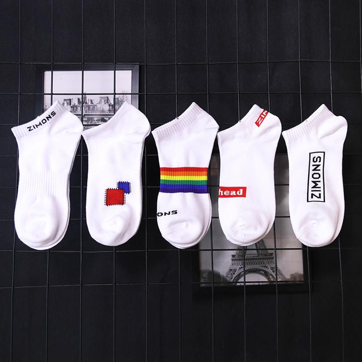 子墨棉品5双春夏薄款男士棉吸汗船袜潮流百搭运动短筒学生7A抑菌