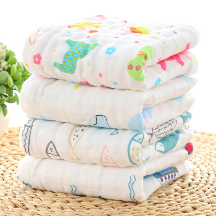 【5条装】泡泡纱方巾儿童卡通洗脸毛巾柔软亲肤印花全棉