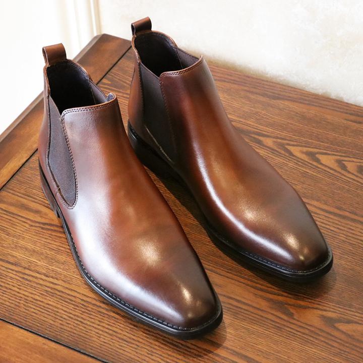 意大利手工鞋英伦方头皮靴男士商务正装休闲真皮鞋切尔西靴