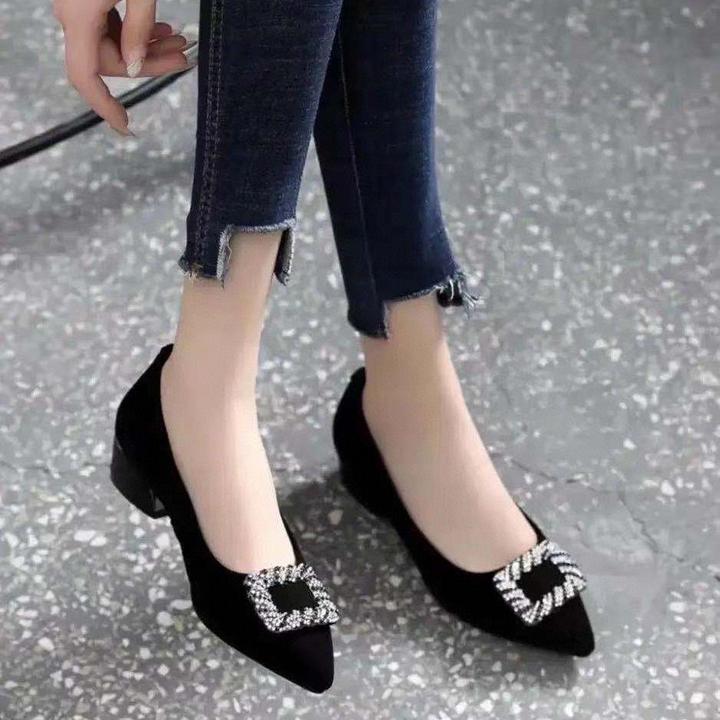 软底真羊皮单鞋女2022年夏季新款舒适百搭浅口软皮粗跟尖头女鞋