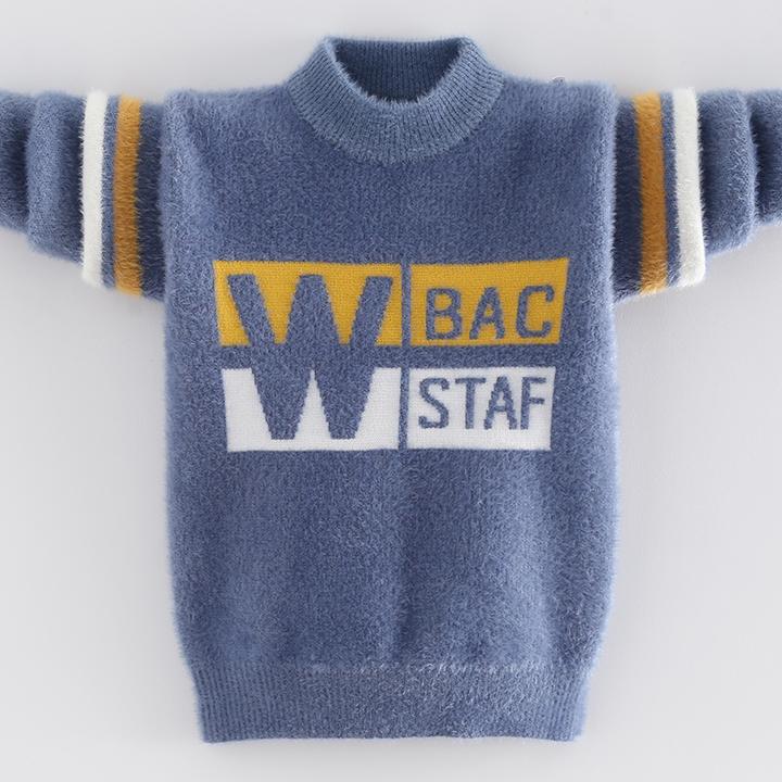 2025秋冬装儿童毛衣男童水貂绒保暖上衣洋气男孩加厚针织衫中大童