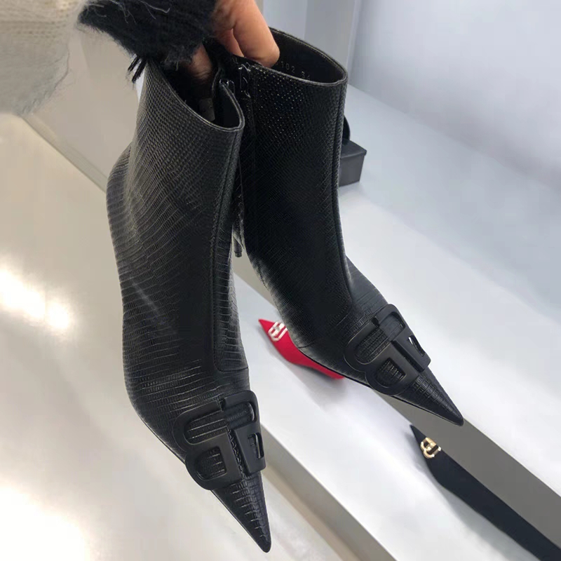 时尚细跟侧拉链法式尖头高跟鞋真皮高级感短靴女新款秋冬单靴子女