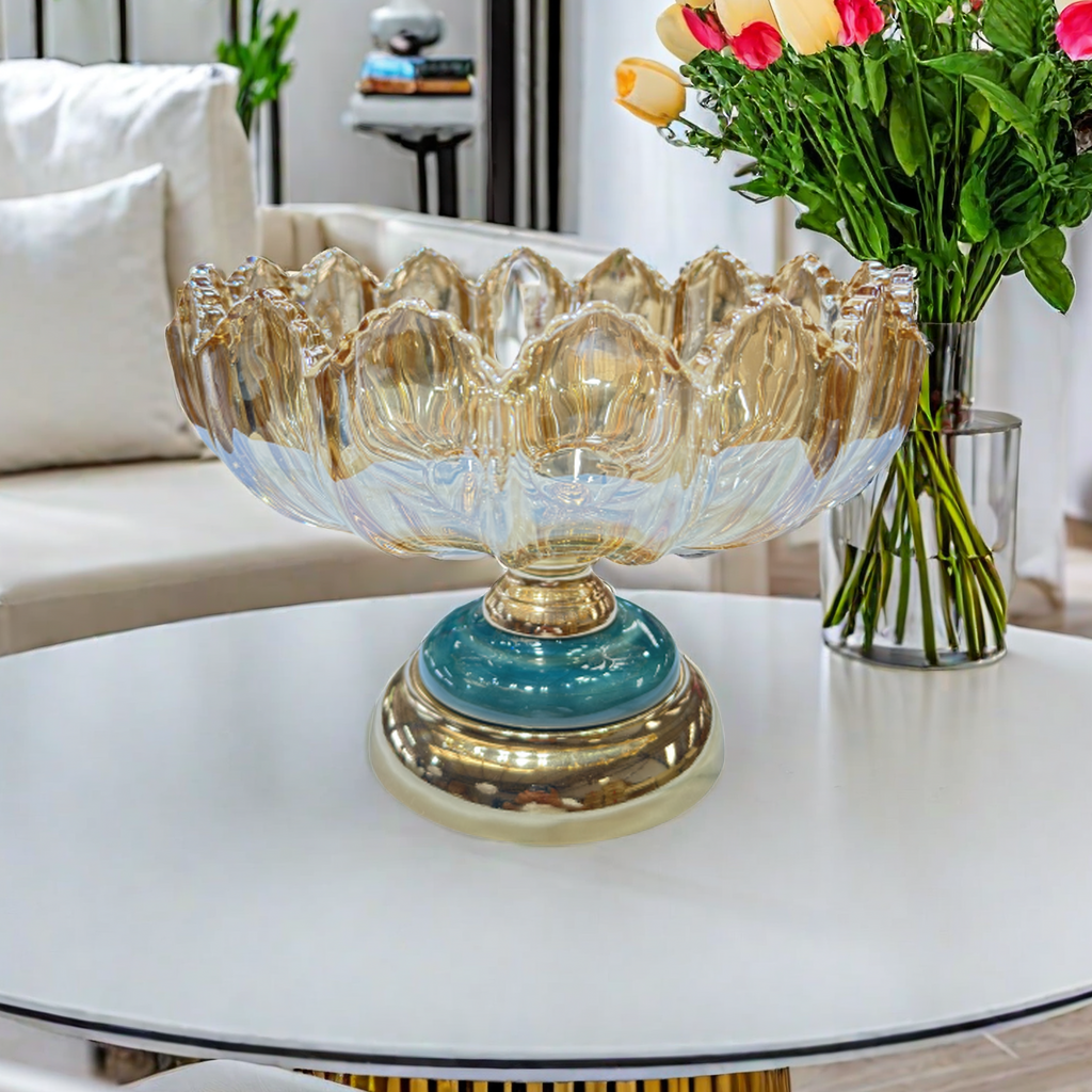 轻奢水晶玻璃水果盘简约客厅茶几干果盘网红大号零食果盘玄关摆设