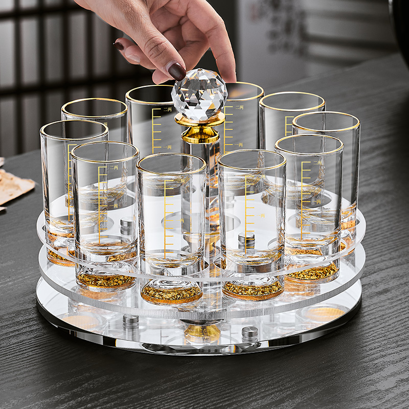 创意无铅金箔水晶玻璃二两杯高档加厚带刻度白酒杯烈酒杯一口杯子