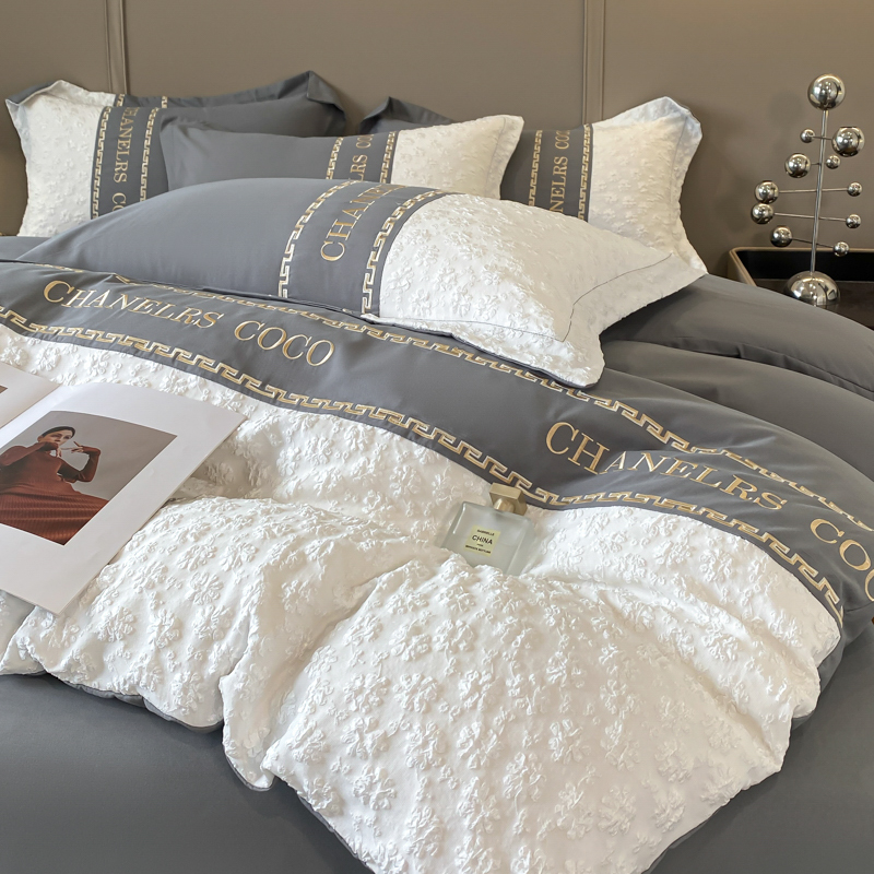 品牌家纺适用法式小香风纯棉四件套全棉床单被套刺绣床笠绣花床品