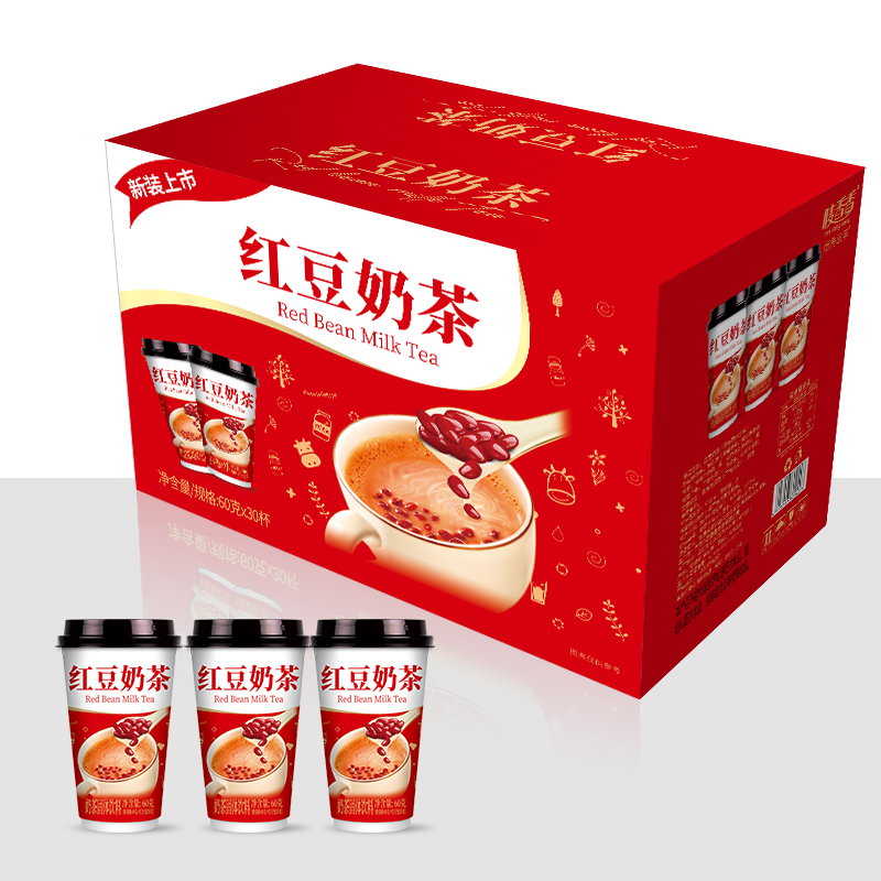 【30杯整箱】经典红豆奶茶礼盒杯装原味甜味速溶奶茶粉饮料冲饮批发