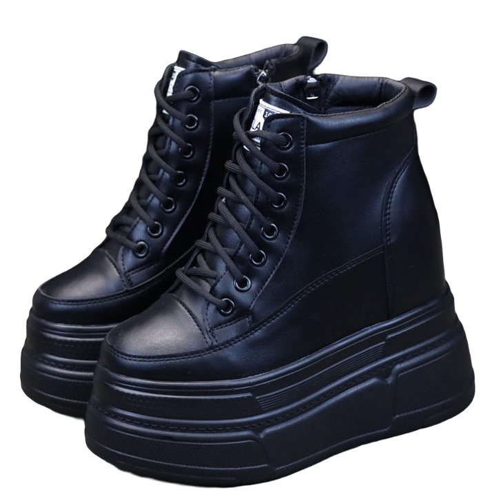 显瘦增高13cm超高跟内增高女鞋小个子黑色新款厚底百搭休闲高帮鞋