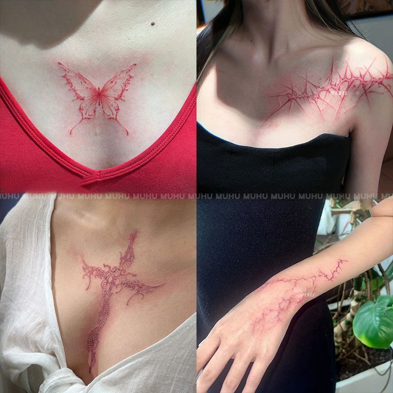 欧美风y2k辣妹甜酷彩色纹身贴女防水持久胸口锁骨杀性感纯欲可洗