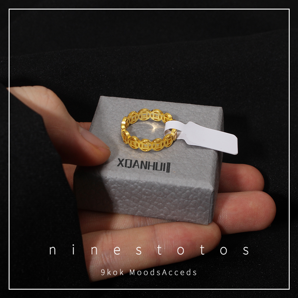 钛钢戒指 高级感轻奢款女男士素圈金色戒指小众情侣对戒手饰品