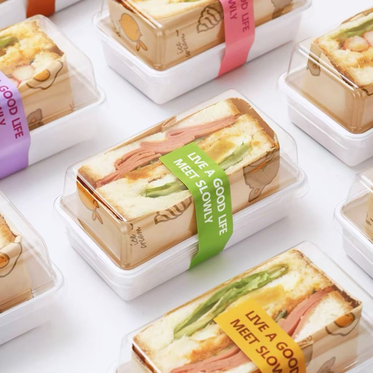 热压三明治包装盒厚蛋烧便当半个家用商用面包烘焙面包盒外带盒子