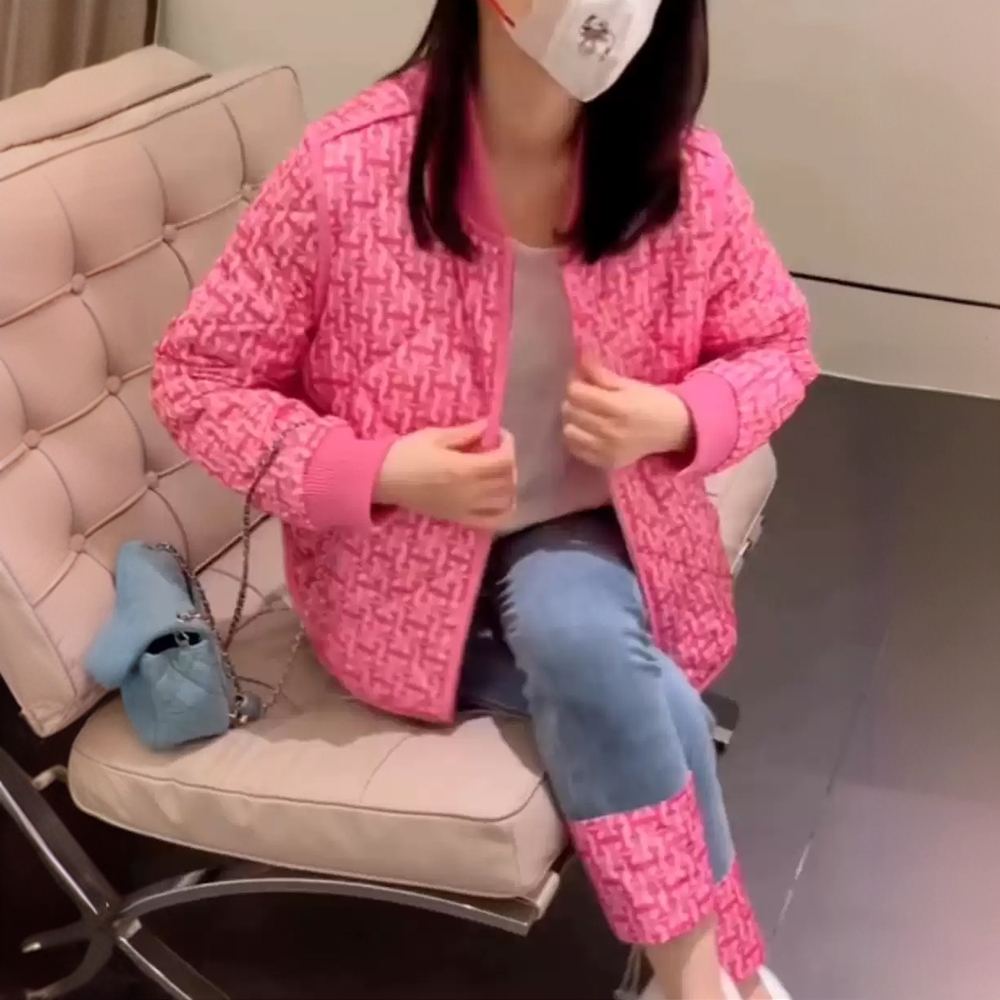 H连片欧货小香风棉服2025春秋冬高级感百搭显瘦立领短外套棉衣
