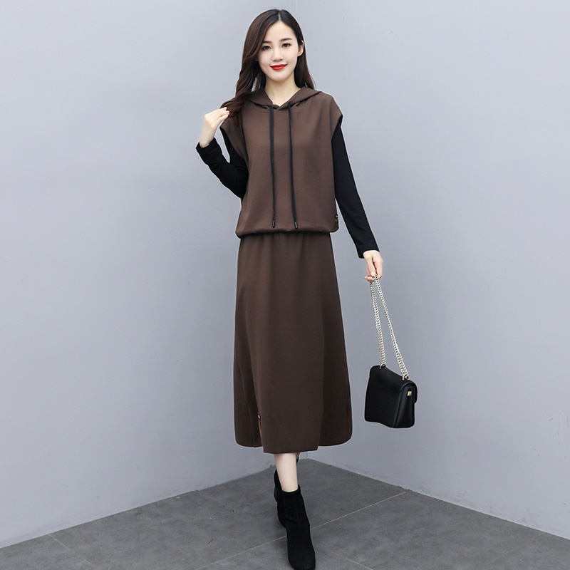 爆款2025新款通勤女装入秋休闲女洋气时尚连帽卫衣三件套套装裙子
