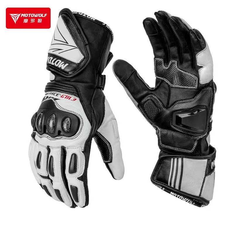 摩多狼摩托车四季防摔真皮碳纤维手套机车赛车赛道骑士骑行手套男