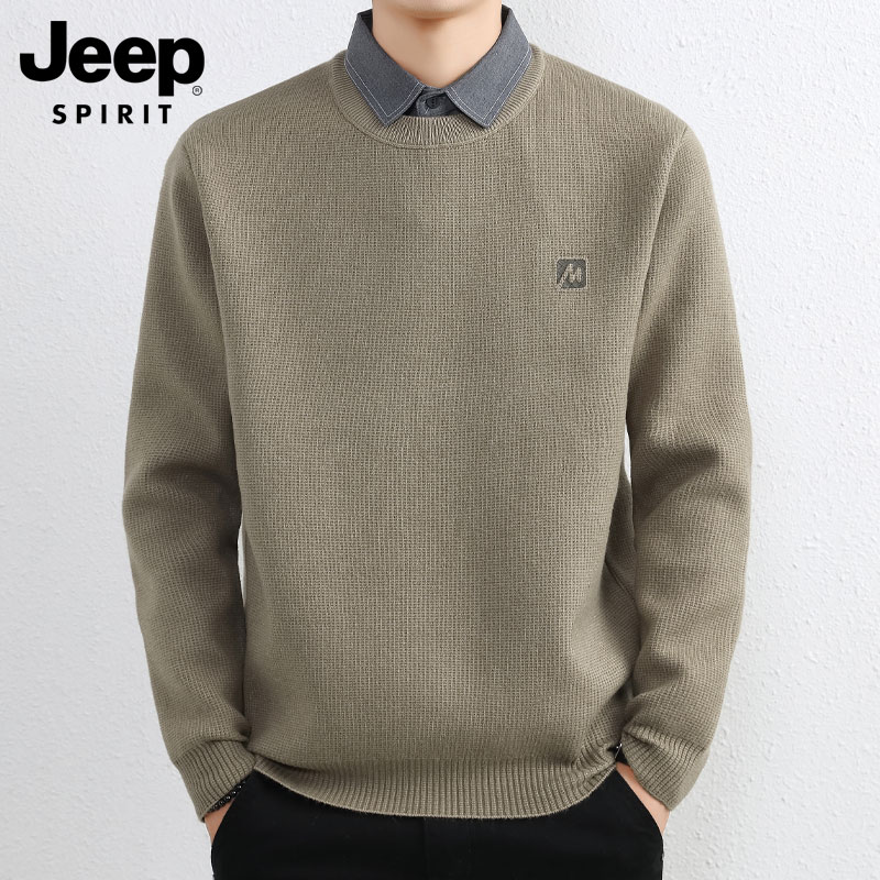 JEEPSPIRIT吉普男士毛衣新款衬衫领加绒男款百搭秋冬休闲针织衫男