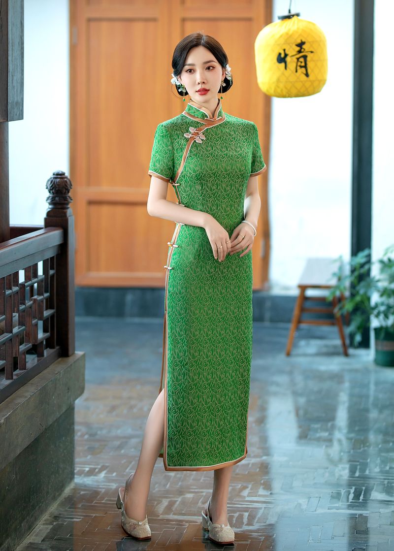 3097-花扣中国风改良旗袍/衣长125-128/尺码M-5XL