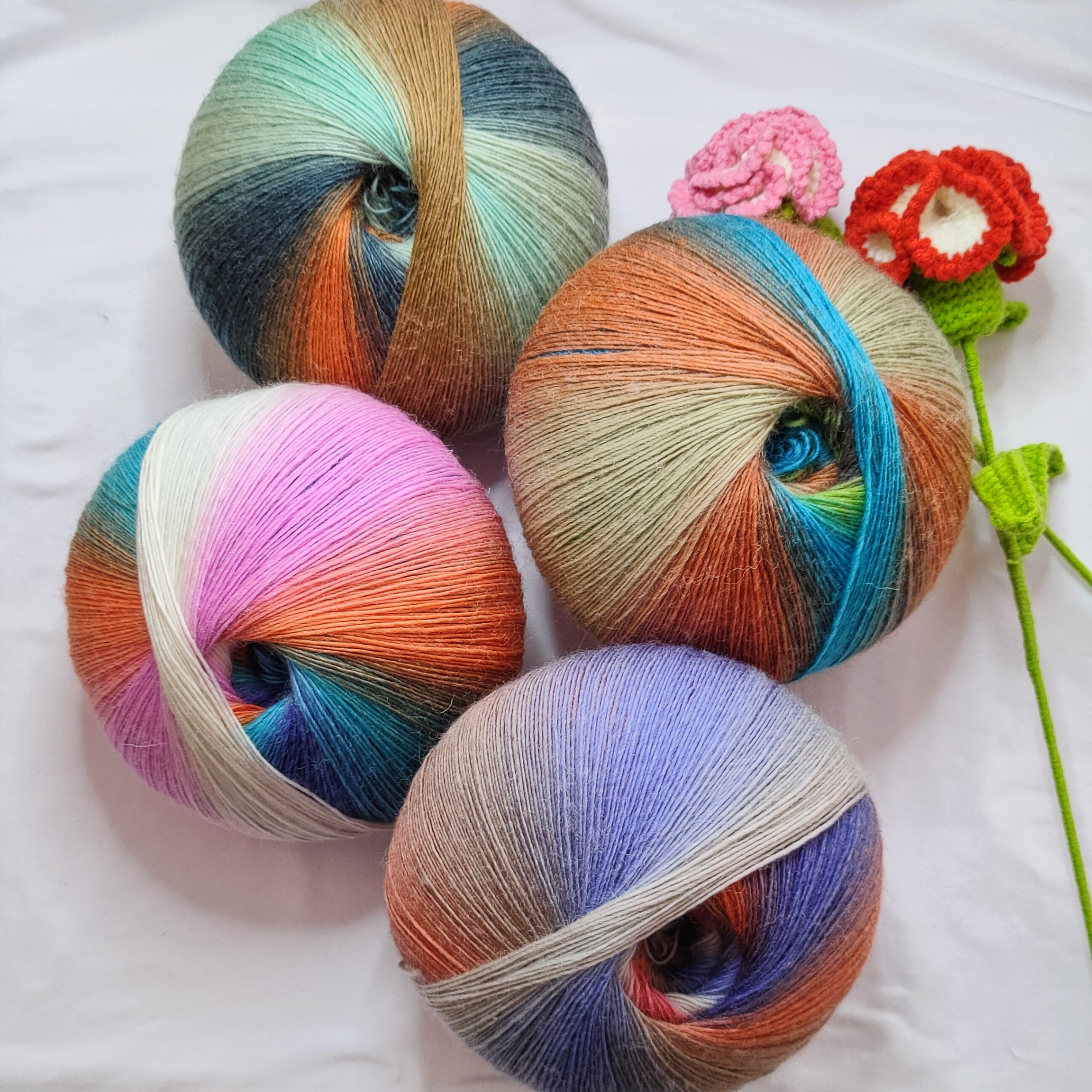 大魔球彩虹羊毛线段染手编细毛线勾披肩羊毛线1000米手工细线