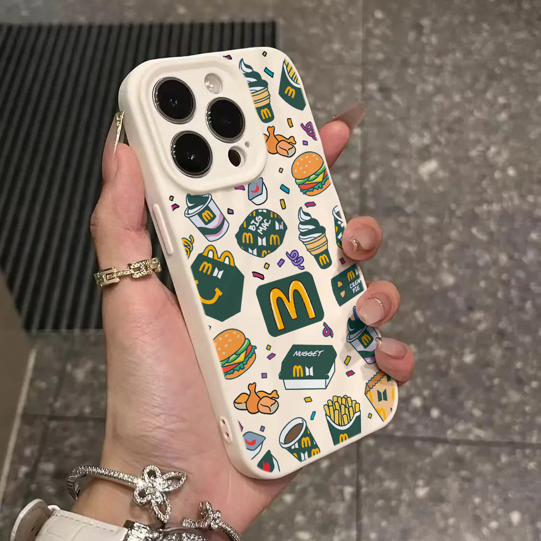 绿色M记汉堡适用iPhone15PROMAX手机壳苹果14防摔11/12全包13/16/