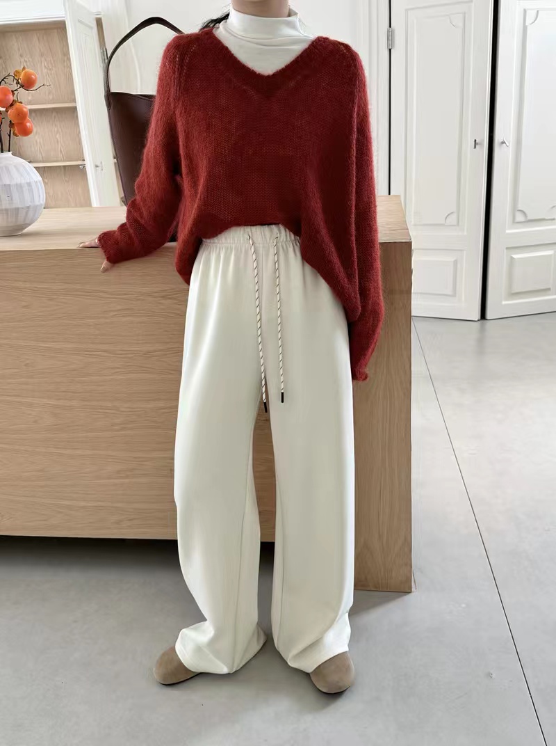 复古抽绳糯米绒磨毛阔腿裤女秋冬加绒款松弛感垂感拖地直筒休闲裤