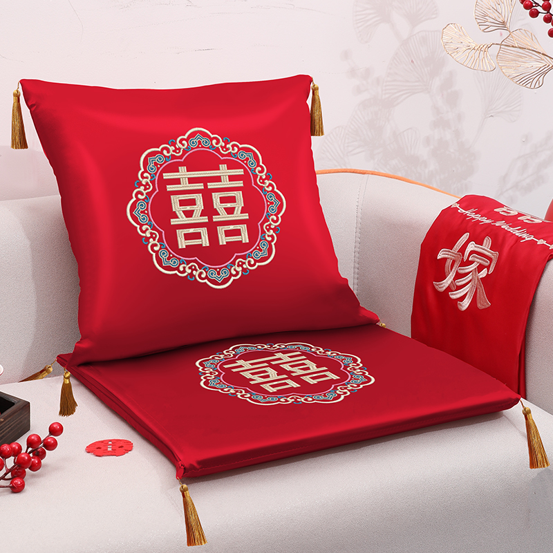 结婚靠枕抱枕婚庆婚房喜字靠垫红色双喜婚礼客厅沙发靠背垫新中式