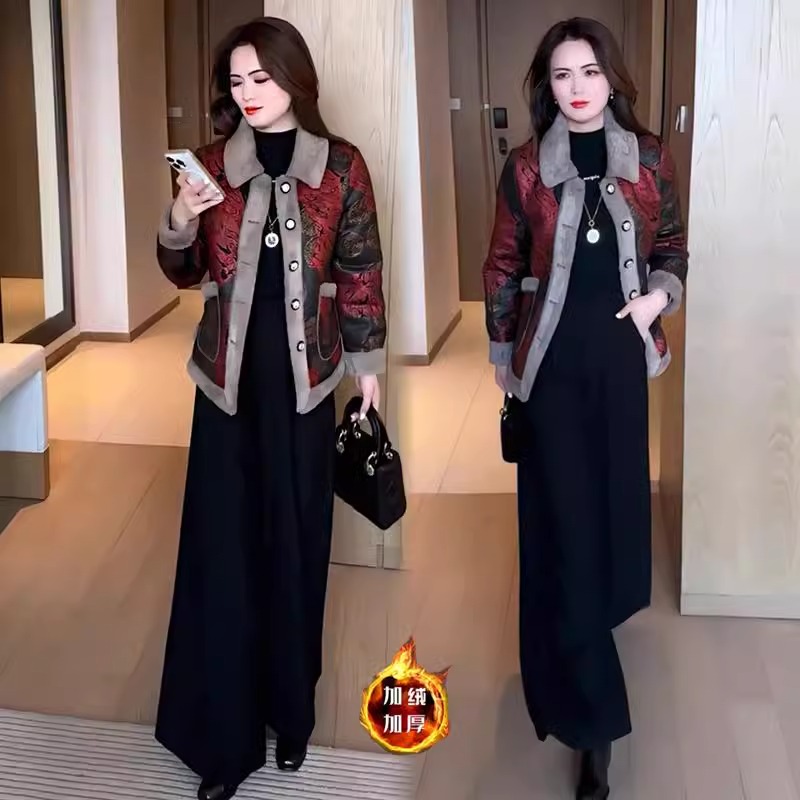 时尚加绒加厚棉服女2024冬季新款时髦洋气国风棉袄显瘦保暖外套潮