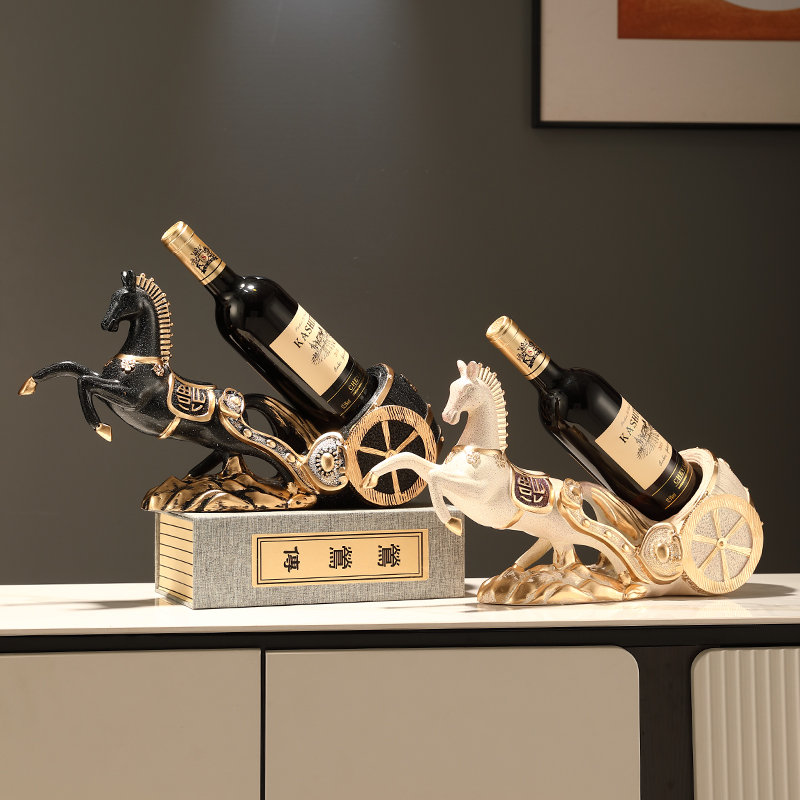 新中式马酒架简约摆件创意客厅装饰酒柜玄关工艺品红酒托马到成功