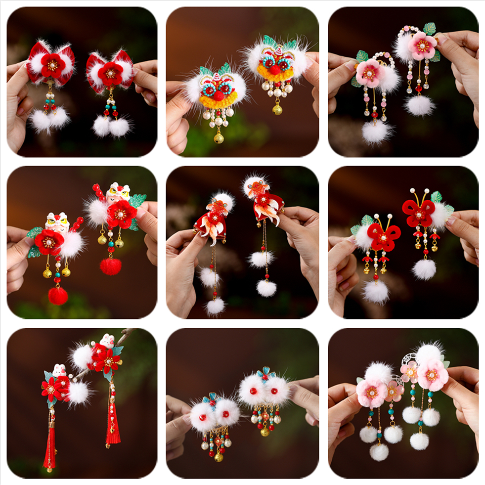 A309儿童新年发饰女童中国风汉服发夹宝宝周岁发卡敦煌边夹头饰