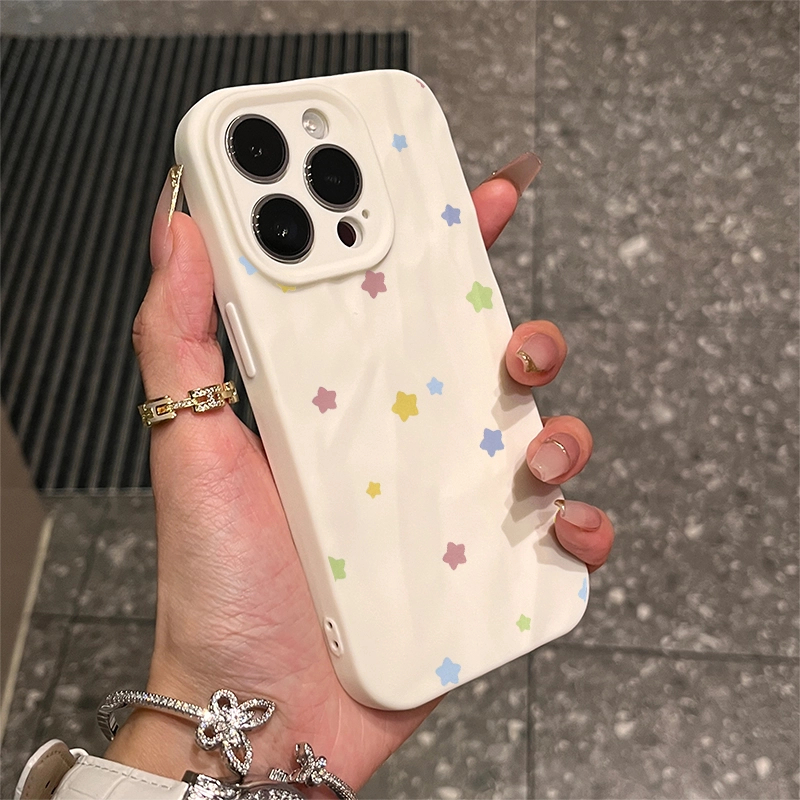 彩色星星苹果16pro/15/14/13褶皱新款创意硅胶iPhone12/XS手机壳X