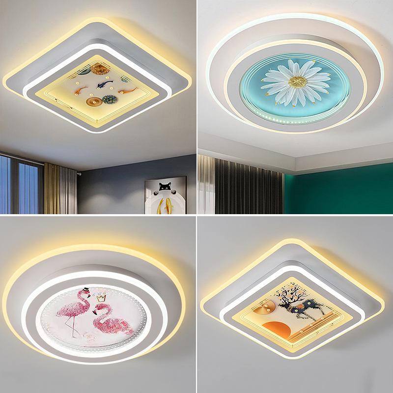 新款玻璃卧室吸顶灯现代简约书房圆形方形大气房间餐厅主卧室灯具