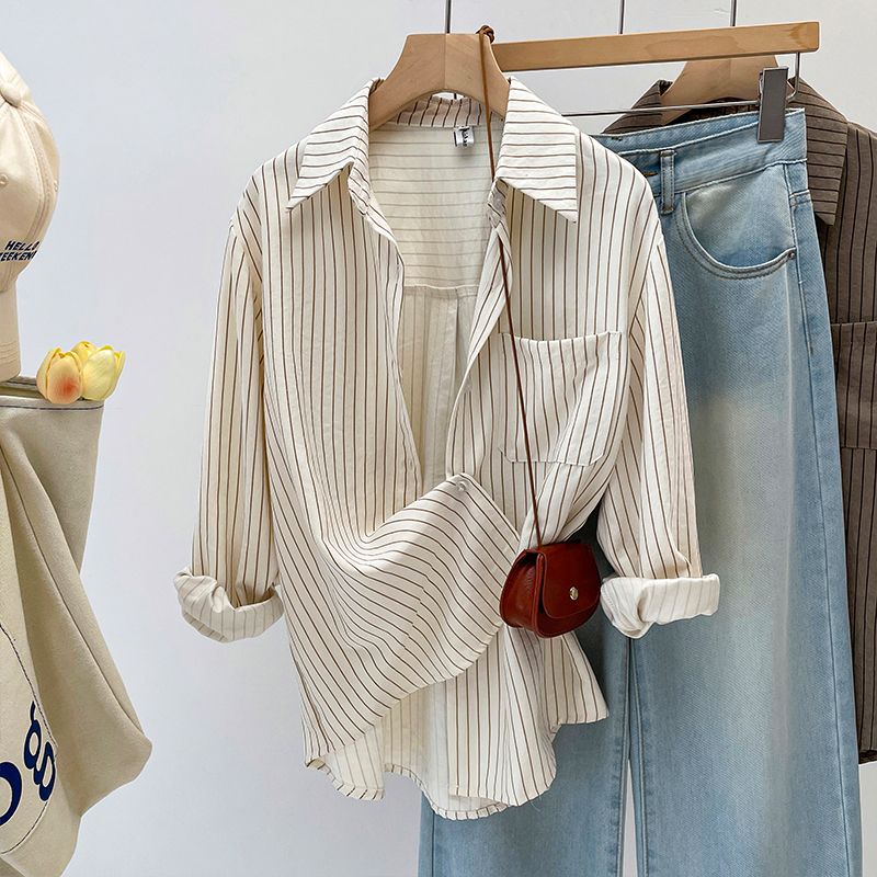 2025大码女装胖mm秋季条纹时尚简约休闲减龄百搭显瘦遮肉长袖衬衫
