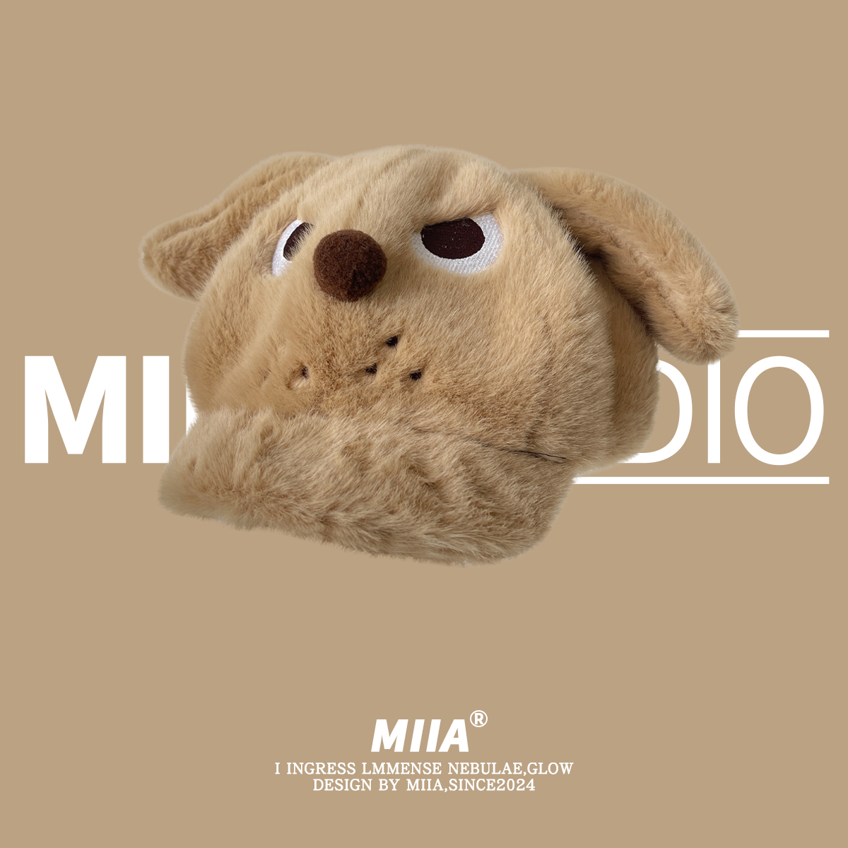 可爱卡通愤怒小狗耳朵八角帽毛绒保暖秋冬护耳报童帽百搭画家帽子