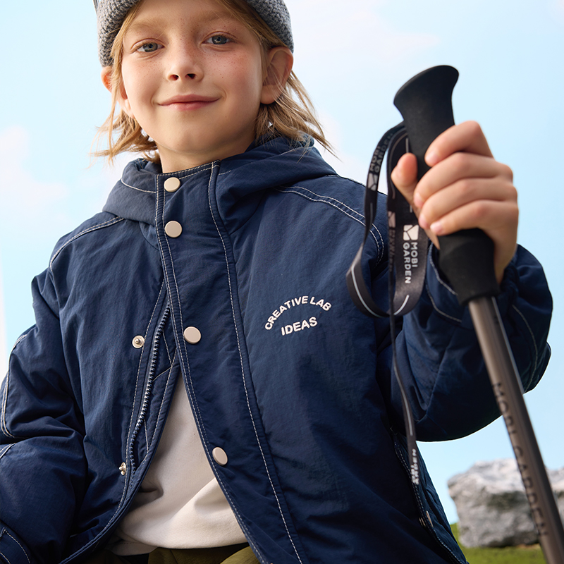 MQD【软壳羽绒】儿童羽绒服户外休闲连帽防风保暖秋冬登山加厚加绒