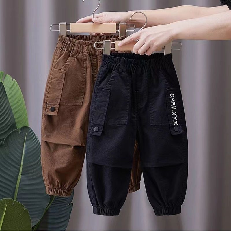 男童裤子春秋款2025新款儿童装男孩痞帅气小童宝宝黑色工装休闲裤