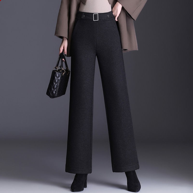毛呢阔腿裤女高腰黑色2025新款秋冬休闲加厚宽松显瘦直筒裤子韩版
