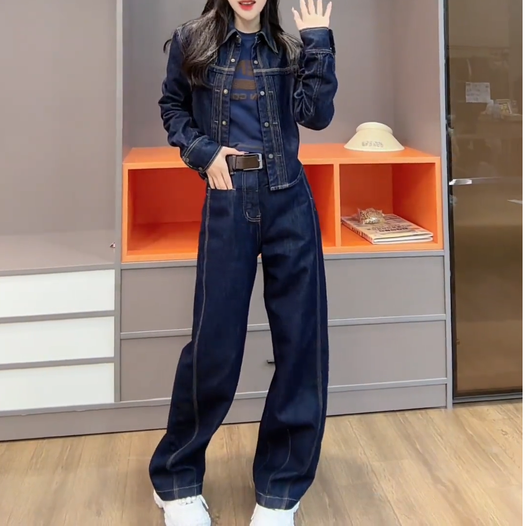 牛仔两件套2025秋季新款休闲时尚爆款外套牛仔套装两件套洋气