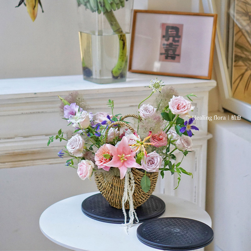 花艺转盘圆形旋转插花台花店插花篮省力工具手工烘培材料