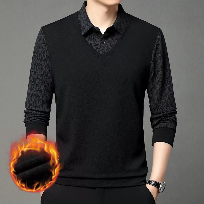 秋冬加绒男士商务休闲假两件Polo衫2025外套轻奢长袖翻领休闲男装