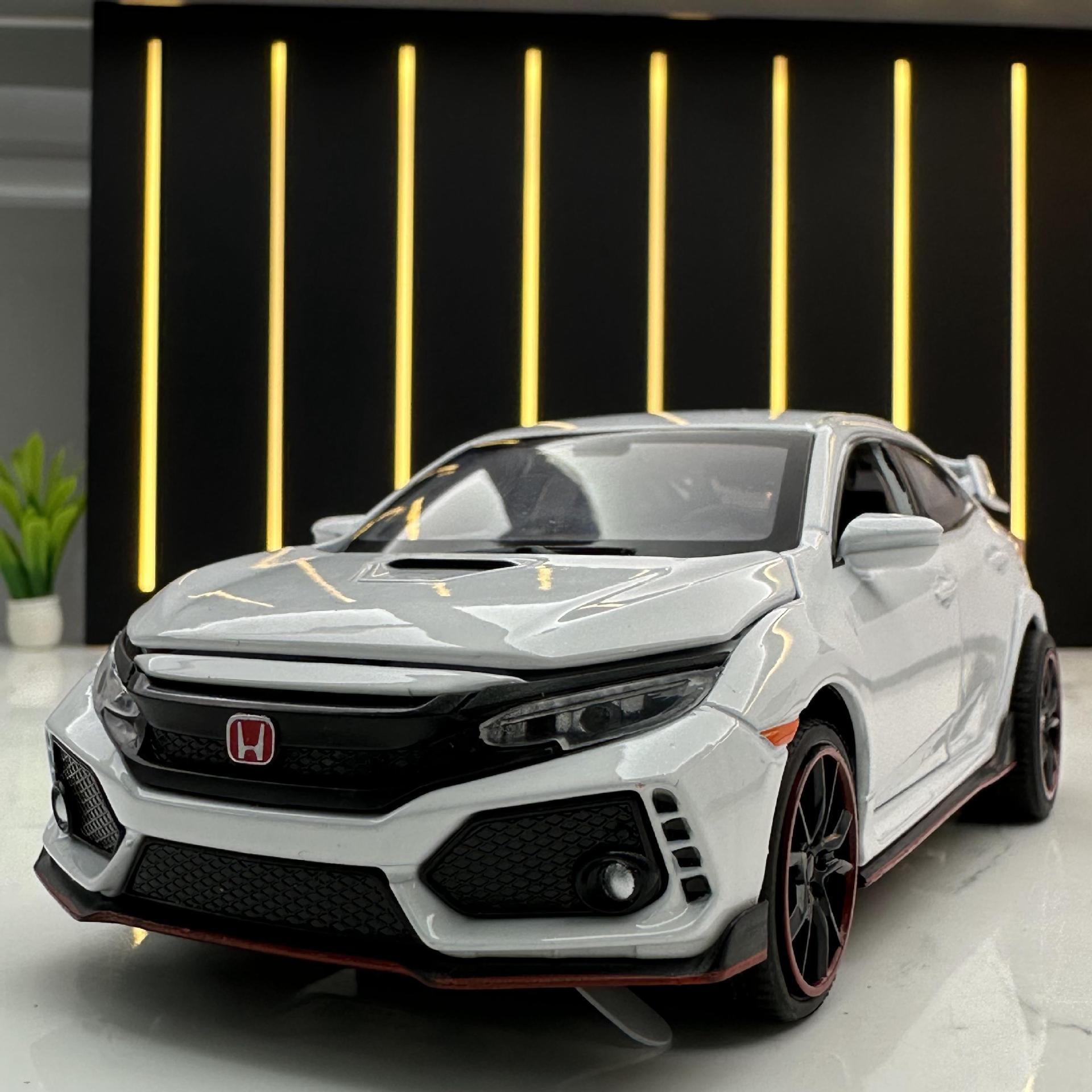 潮玩合金汽车模型1:32本田思域TypeR 收藏摆件声光开门玩具轿跑车