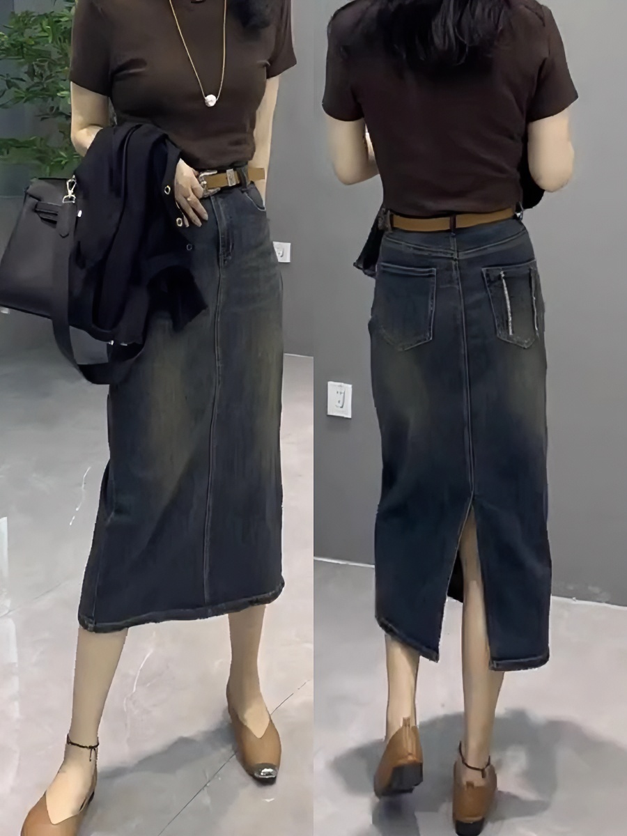 大码女装牛仔半身裙子2025年秋季新款开叉包臀裙梨形身材微胖穿搭
